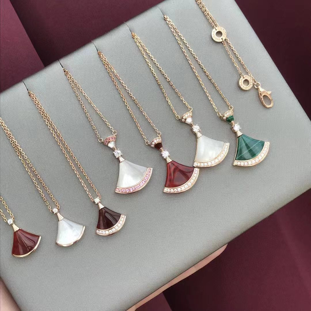 Gold Mother of Pearl Fan Pendant Necklace