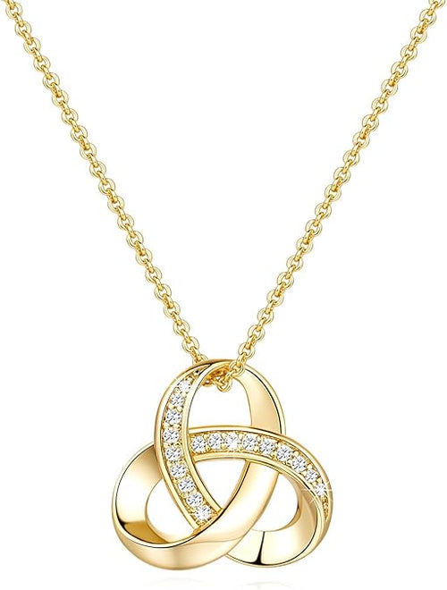 14K Gold Infinity Love Knot Necklace – Interlocking Pendant with Diamond Accent, Adjustable 18'' Chain for Women