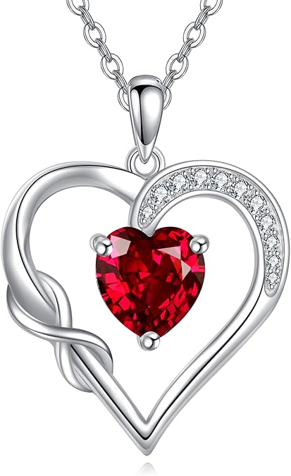 Sterling Silver Infinity Heart Necklace – Birthstone Pendant Gift for Her