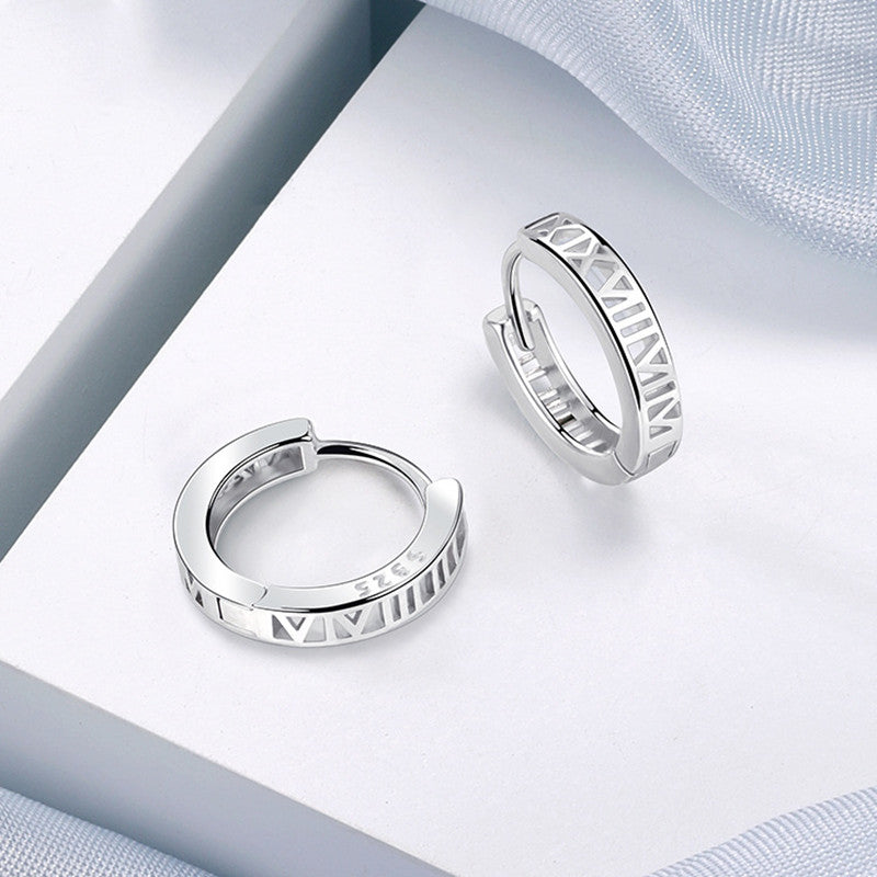 Mumtaz Jewellers Roman Numeral Huggie Earrings