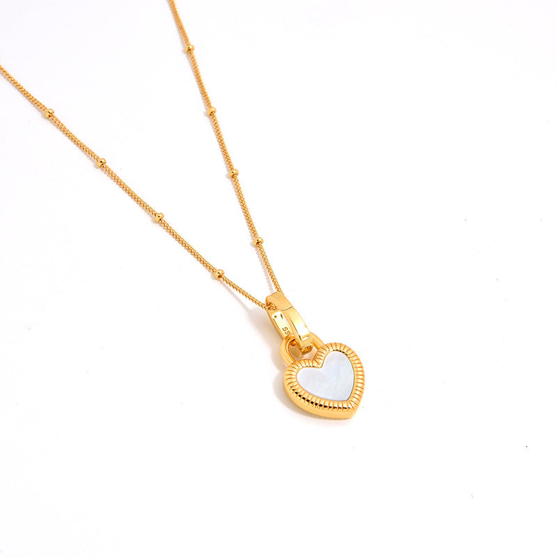 Heart Reversible Pendant Necklace, 925 Silver, 18k Gold Plated Red Onyx And White Mother-Of-Pearl