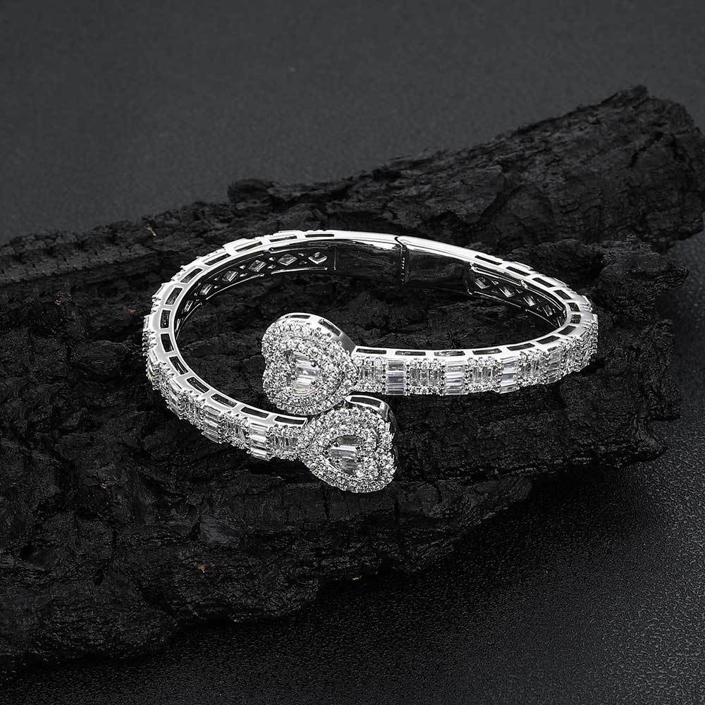 Heart Baguette Bangle, Gold Plated