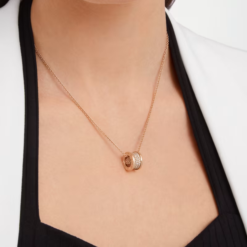Mumtaz Jewellers B.zero1 necklace, 925 Silver, 18k Gold Plated, Spiral pavé zircon