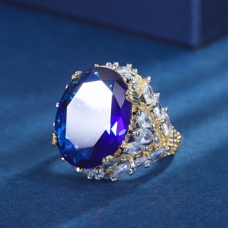 Mumtaz Jewellers Royal Sapphire Ring, 18k Gold Plated, Inlaid With Imitation Diamond