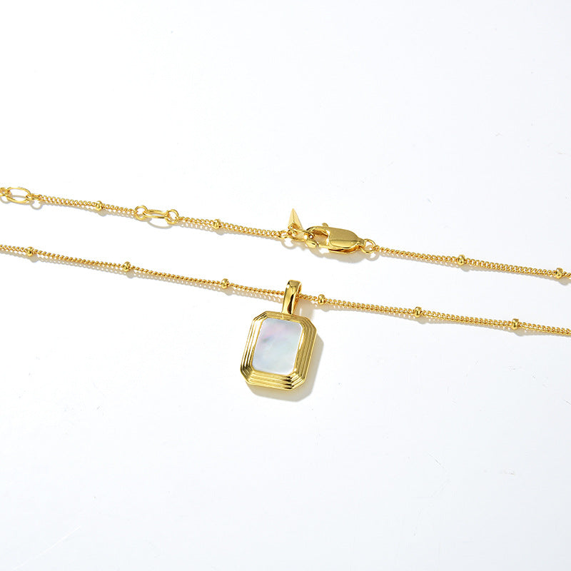 Square Reversible Pendant Necklace 925 Silver, 18K Gold Plated with Black Onyx and White Mother‑of‑Pearl