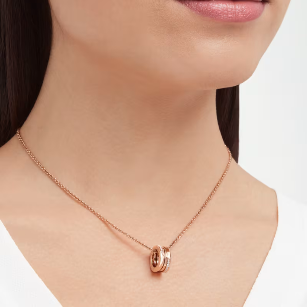 Mumtaz Jewellers B.zero1 necklace, 925 Silver, 18k Gold Plated, Pendant edge set with zircons