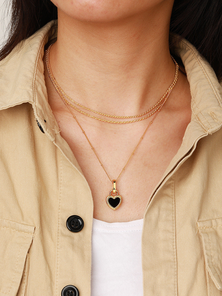 Heart Reversible Pendant Necklace, 925 Silver, 18k Gold Plated Black Onyx And White Mother-Of-Pearl