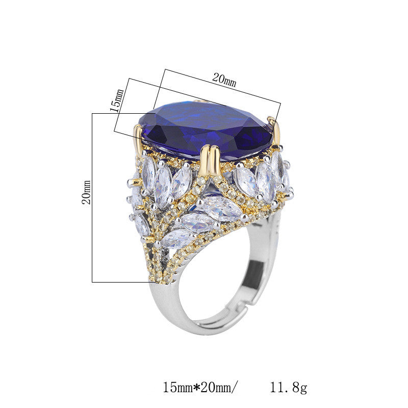 Mumtaz Jewellers Royal Sapphire Ring, 18k Gold Plated, Inlaid With Imitation Diamond
