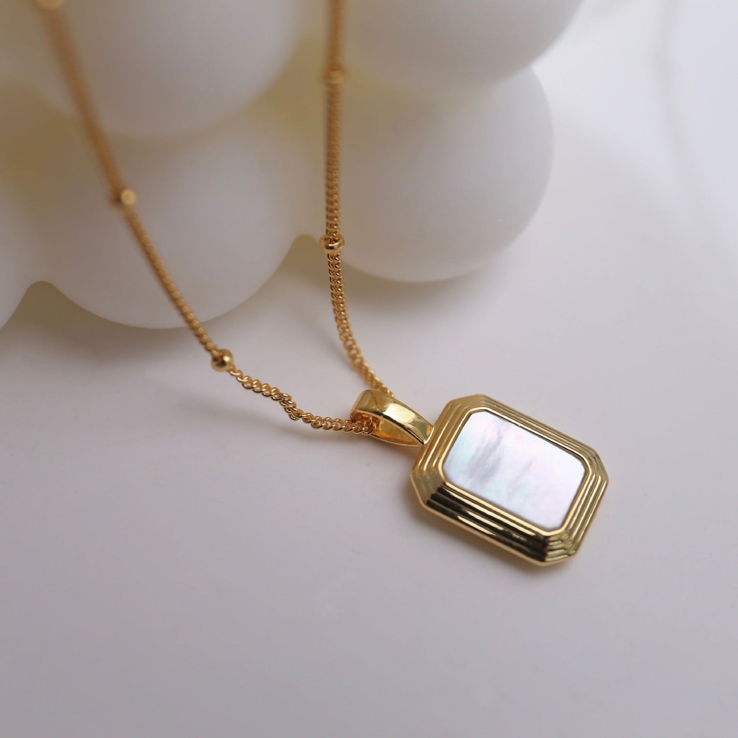 Square Reversible Pendant Necklace 925 Silver, 18K Gold Plated with Black Onyx and White Mother‑of‑Pearl