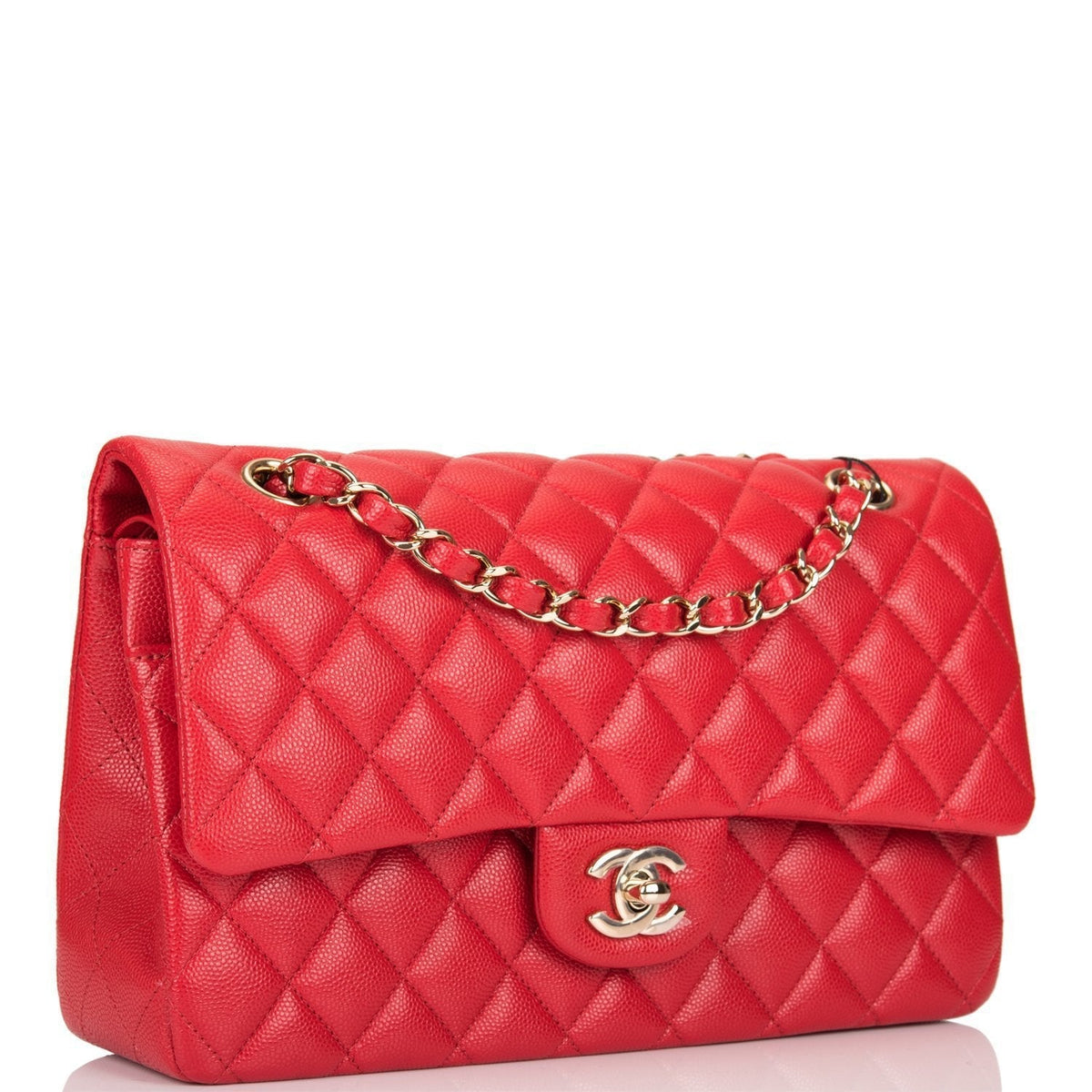 Chanel Red Quilted Caviar Medium Classic Double Flap Bag