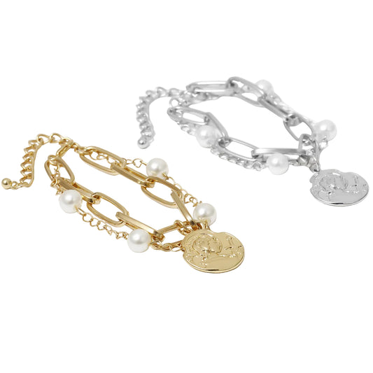 Mumtaz Jewellers 2-Layer Pearl and Coin Bracelet