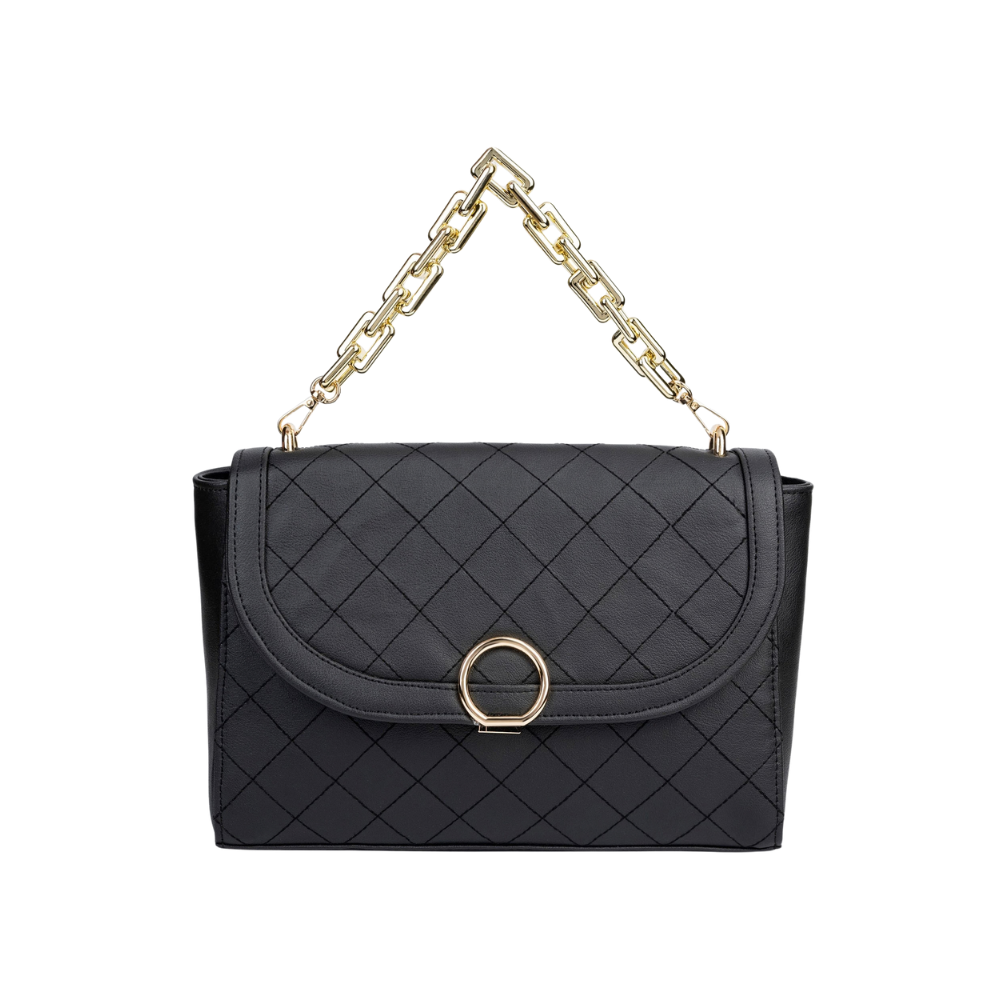 Mumtaz Jewellers Black Quilted Flap Handbag for Women