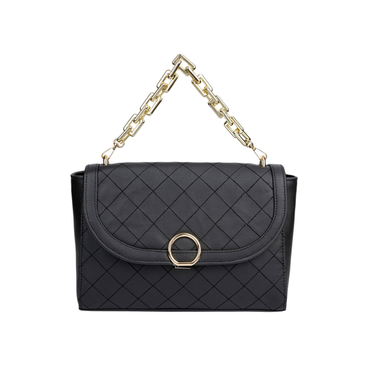 Mumtaz Jewellers Black Quilted Flap Handbag for Women