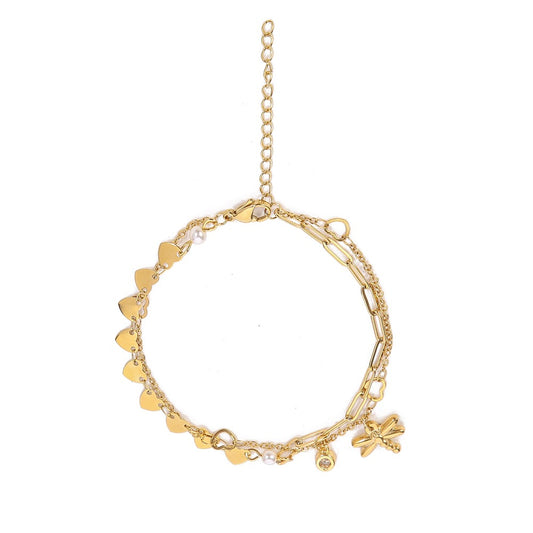 Mumtaz Jewellers Gold Heart & Dragonfly Bracelet