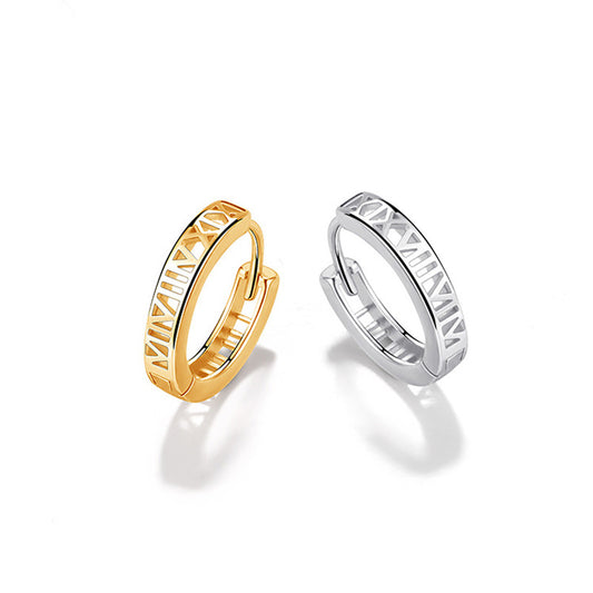 Mumtaz Jewellers Roman Numeral Huggie Earrings