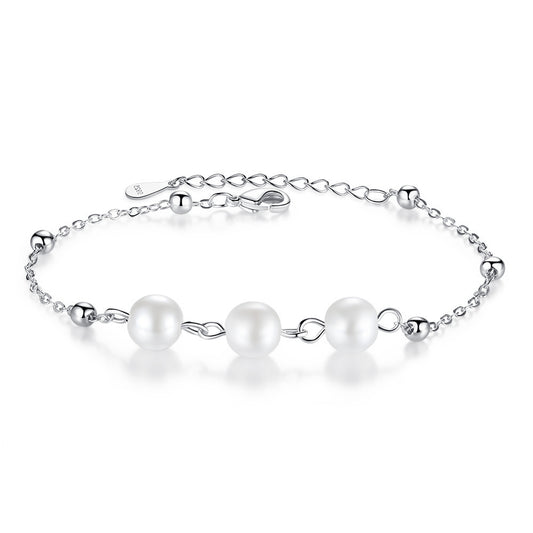 Mumtaz Jewellers Silver 3-Pearl Chain Bracelet