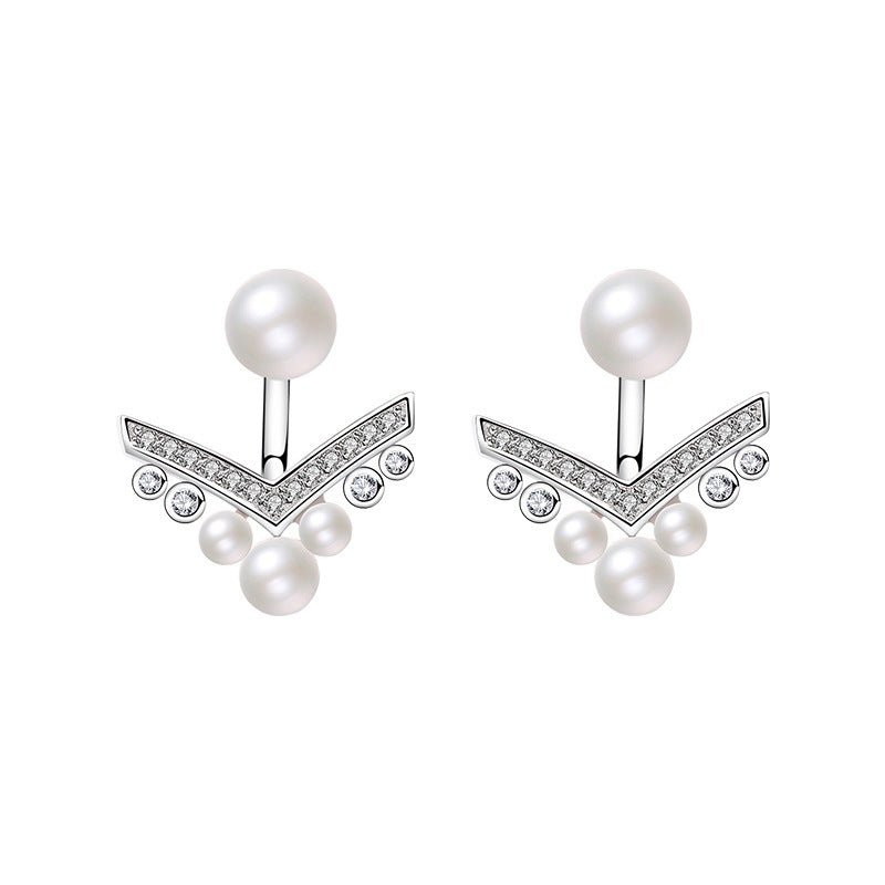 Mumtaz Jewellers Silver V-Shape Pearl Earrings