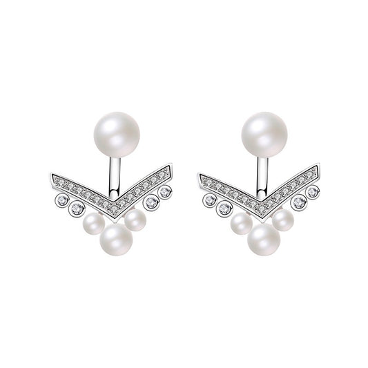 Mumtaz Jewellers Silver V-Shape Pearl Earrings