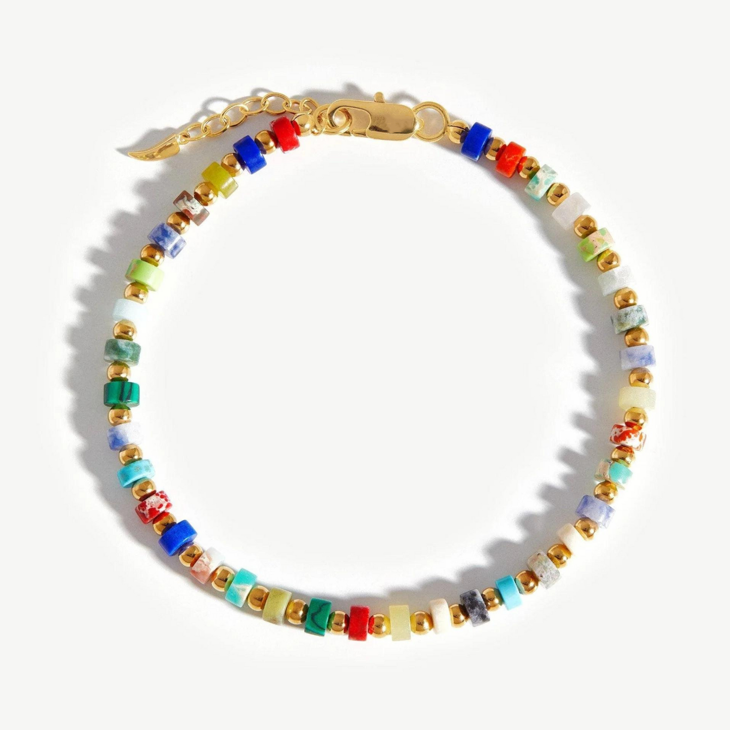 Natural Multi-Stone Beaded Bracelet, 925 Silver, 18k Yellow Gold Plated