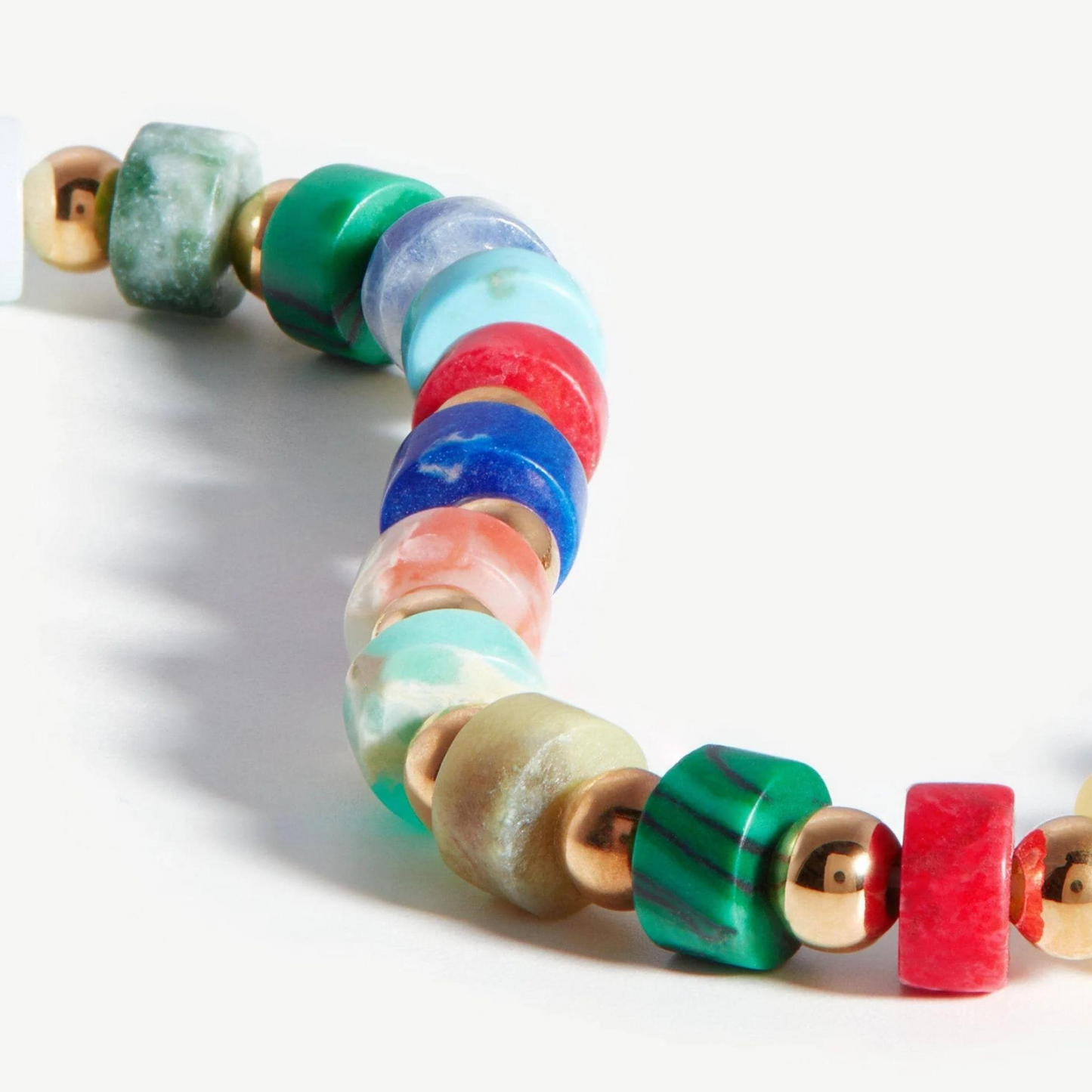 Natural Multi-Stone Beaded Bracelet, 925 Silver, 18k Yellow Gold Plated