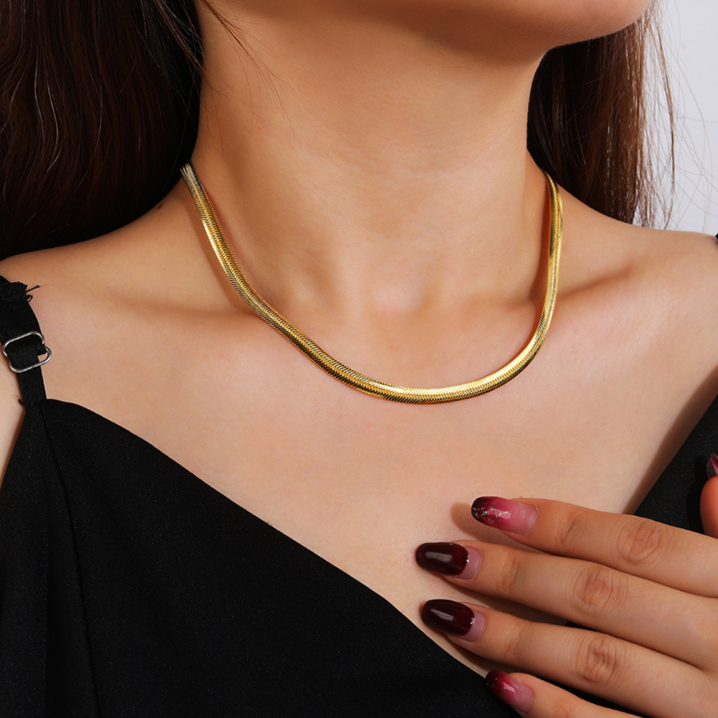 Flat Snake Chain Necklace, 925 Silver, 18k Gold Plated
