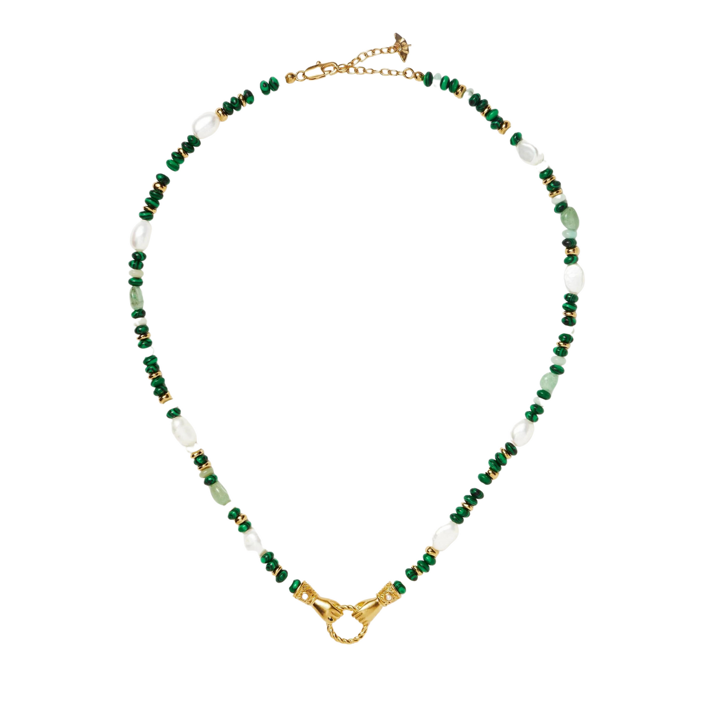 Shake Hands Beaded Gemstone Necklace, 925 Silver, 18k Gold Plated