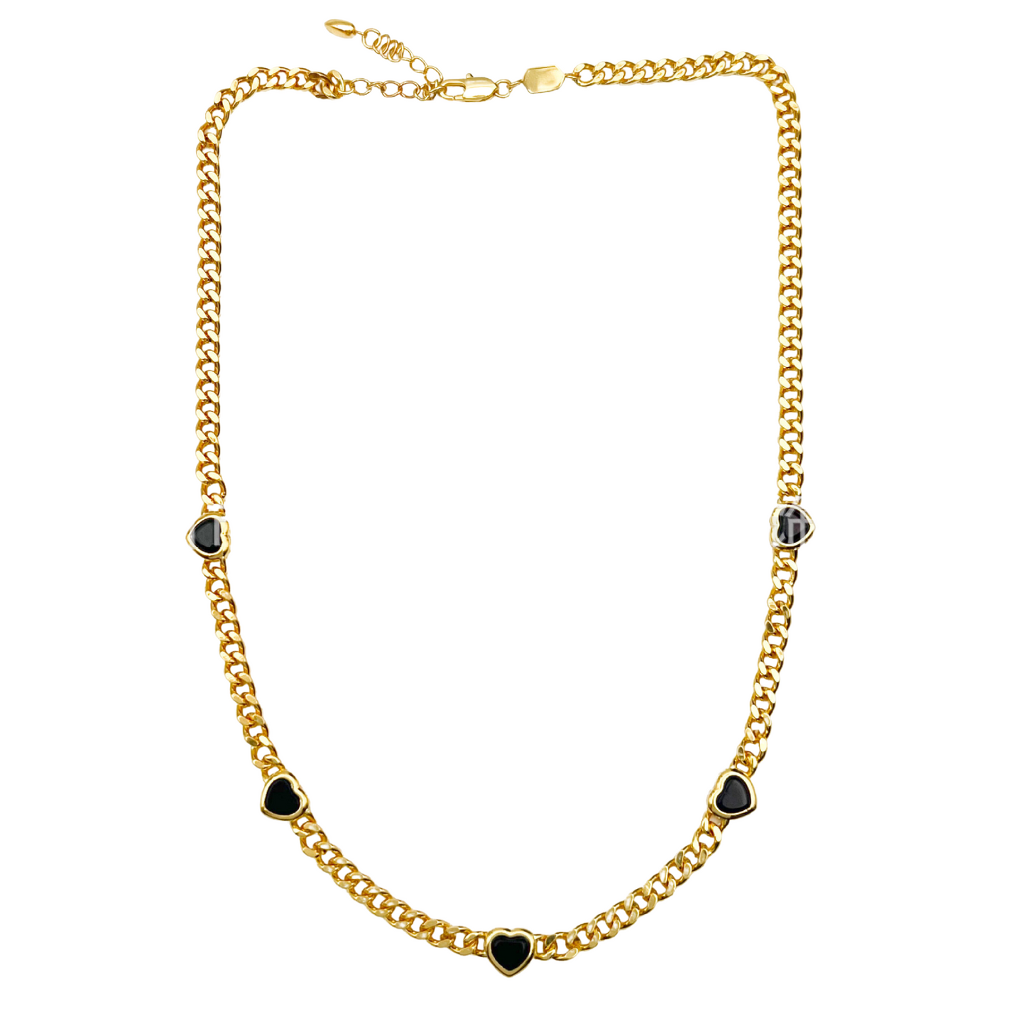 Jelly Heart Gemstone Charm Necklace, 18k Gold Plated, Black Onyx