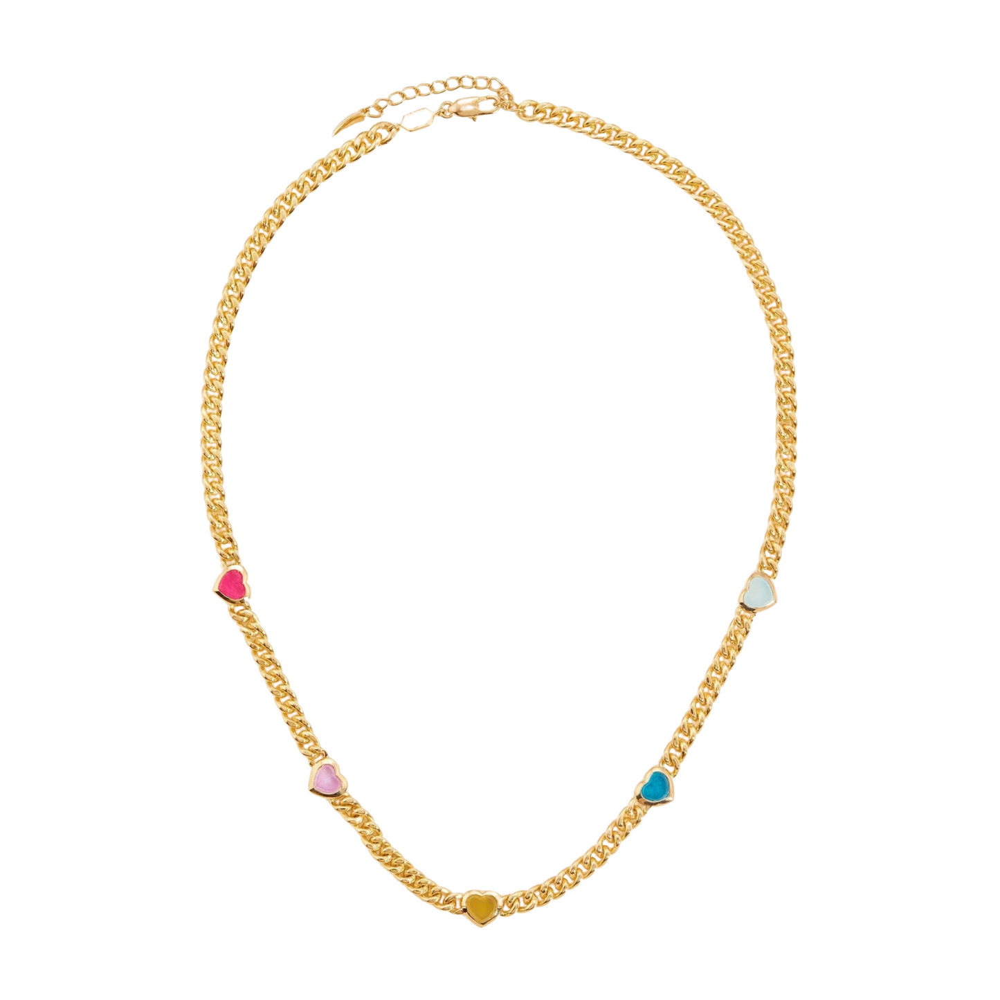 Jelly Heart Gemstone Charm Necklace, 18k Gold Plated, Multicolor Quartz Gemstones
