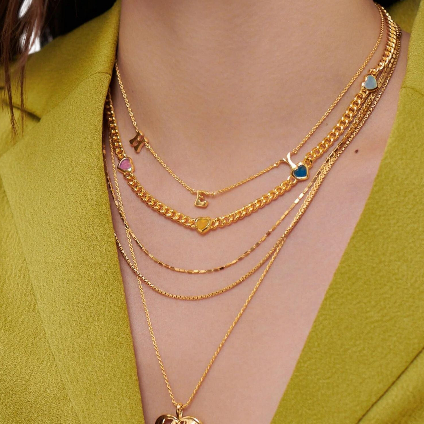 Jelly Heart Gemstone Charm Necklace, 18k Gold Plated, Multicolor Quartz Gemstones