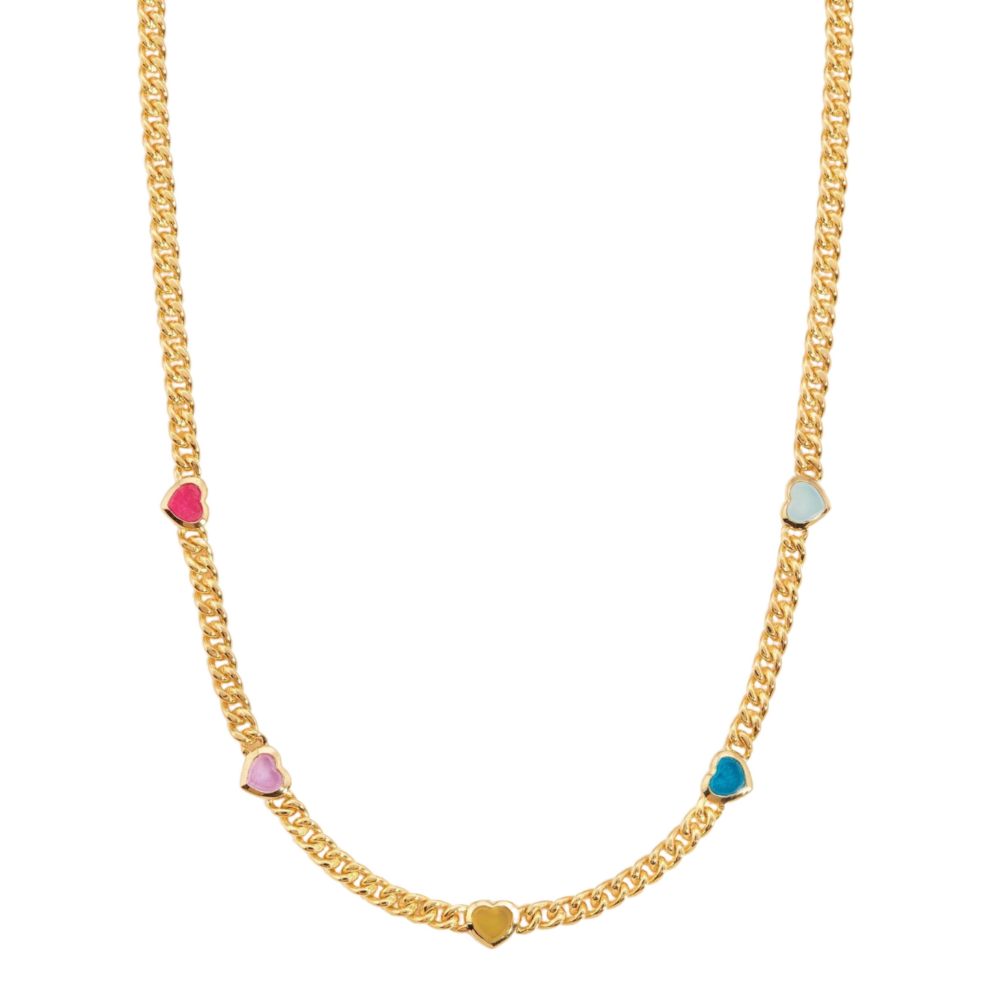 Jelly Heart Gemstone Charm Necklace, 18k Gold Plated, Multicolor Quartz Gemstones