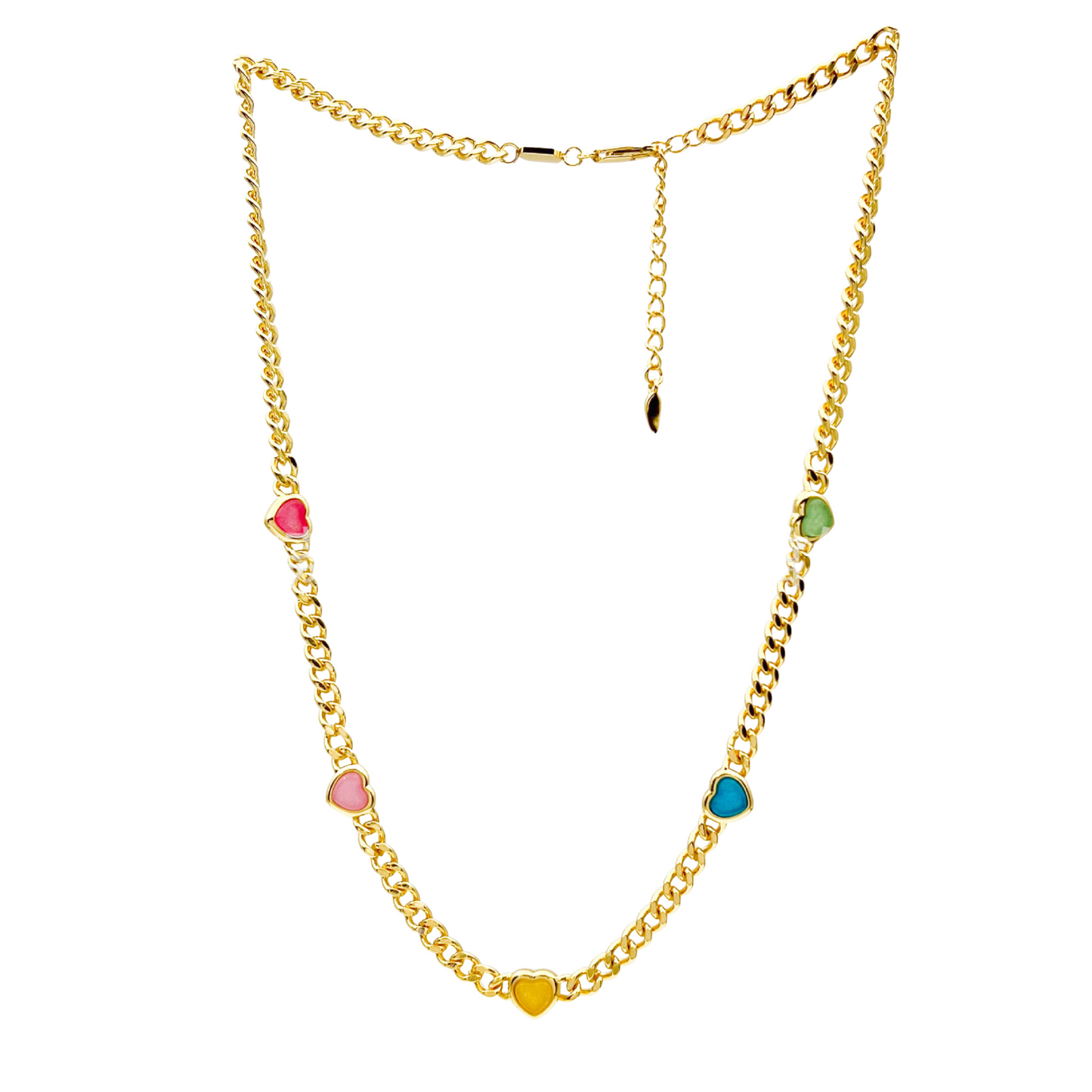 Jelly Heart Gemstone Charm Necklace, 18k Gold Plated, Multicolor Quartz Gemstones