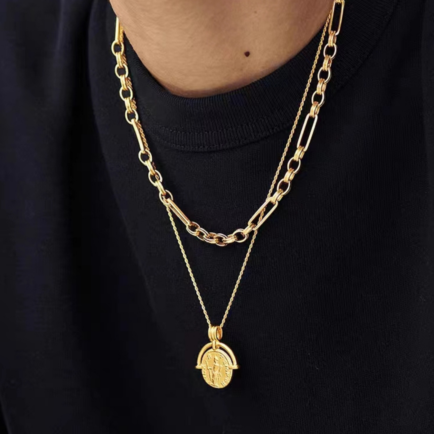 Roman Vintage Coin Necklace, 925 Silver, 18k Gold Plated