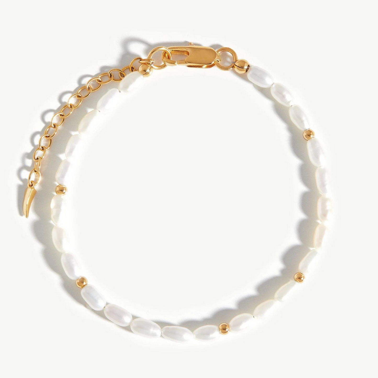 Natural Freshwater Rice Pearl Bracelet, 925 Silver, 18k Yellow Gold Plated