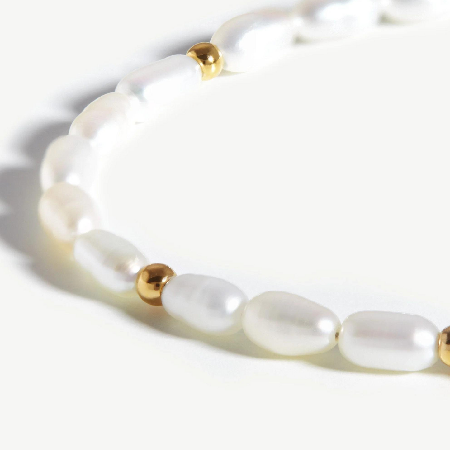 Natural Freshwater Rice Pearl Bracelet, 925 Silver, 18k Yellow Gold Plated