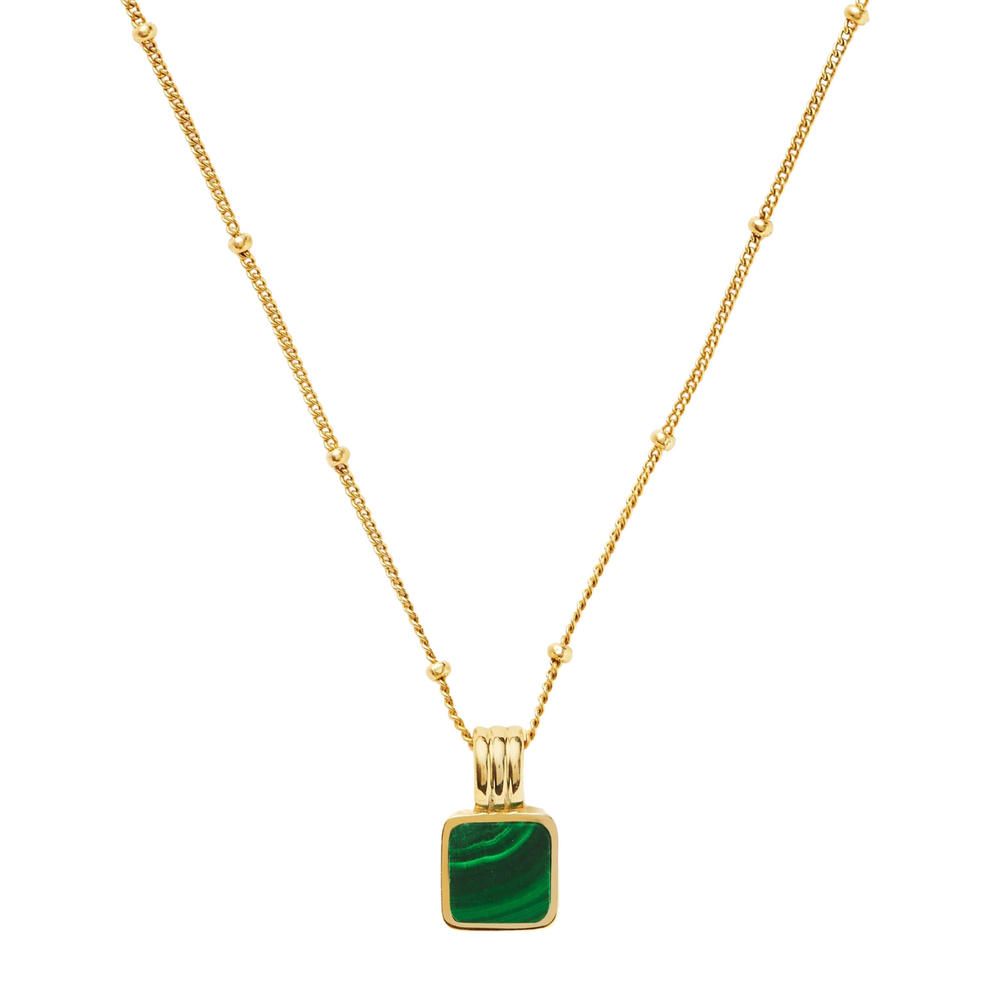 Square Malachite Necklace, 925 Silver, 18k Gold Plated