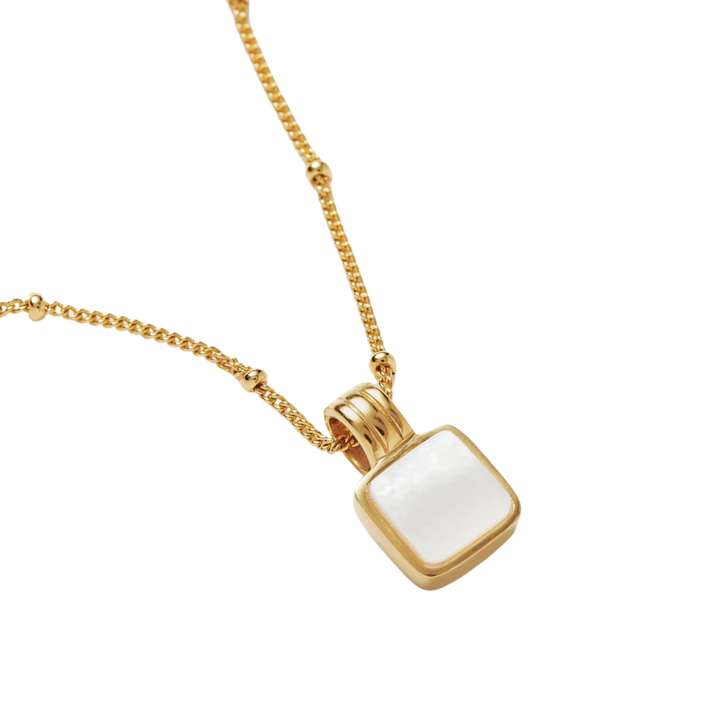 Square Mother Of Pearl Necklace, 925 Silver, 18k Gold Plated