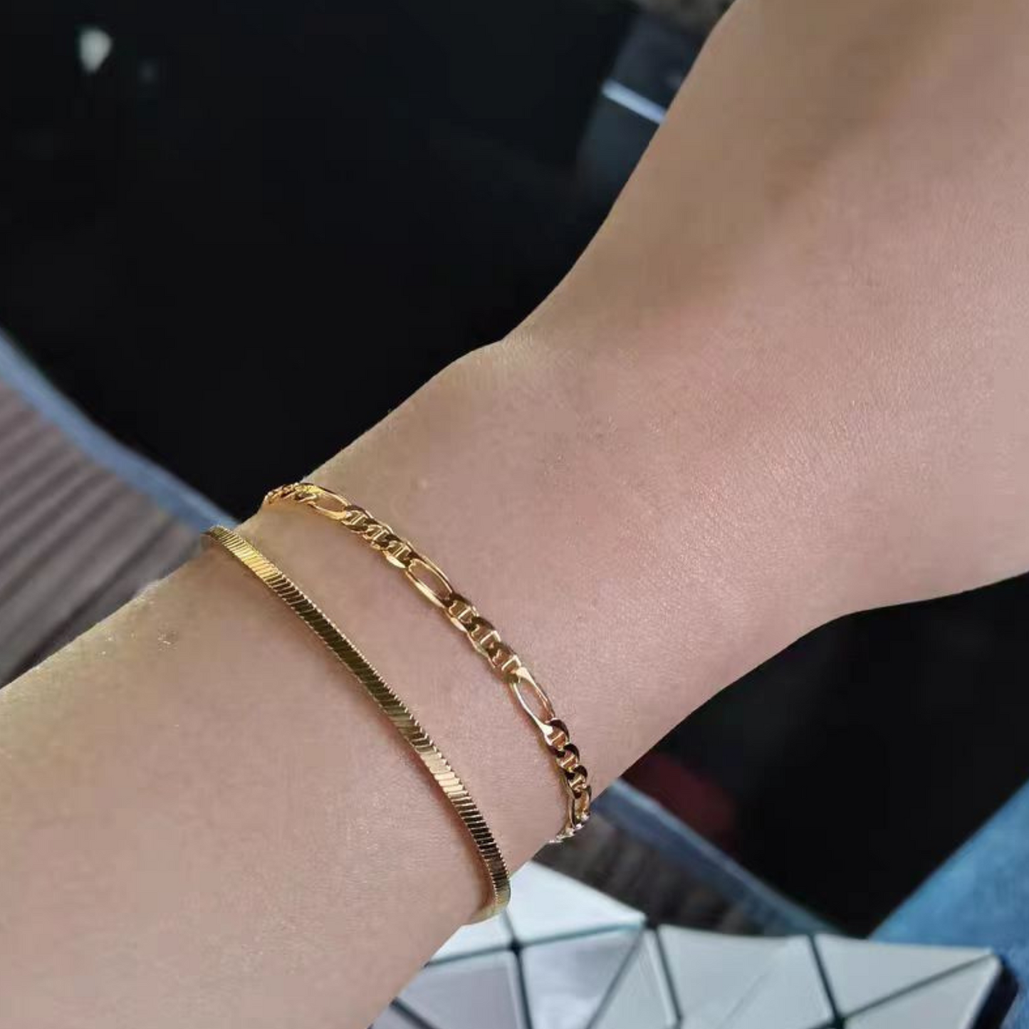 Square Snake Chain Bracelet, 925 Silver, 18k Yellow Gold Plated